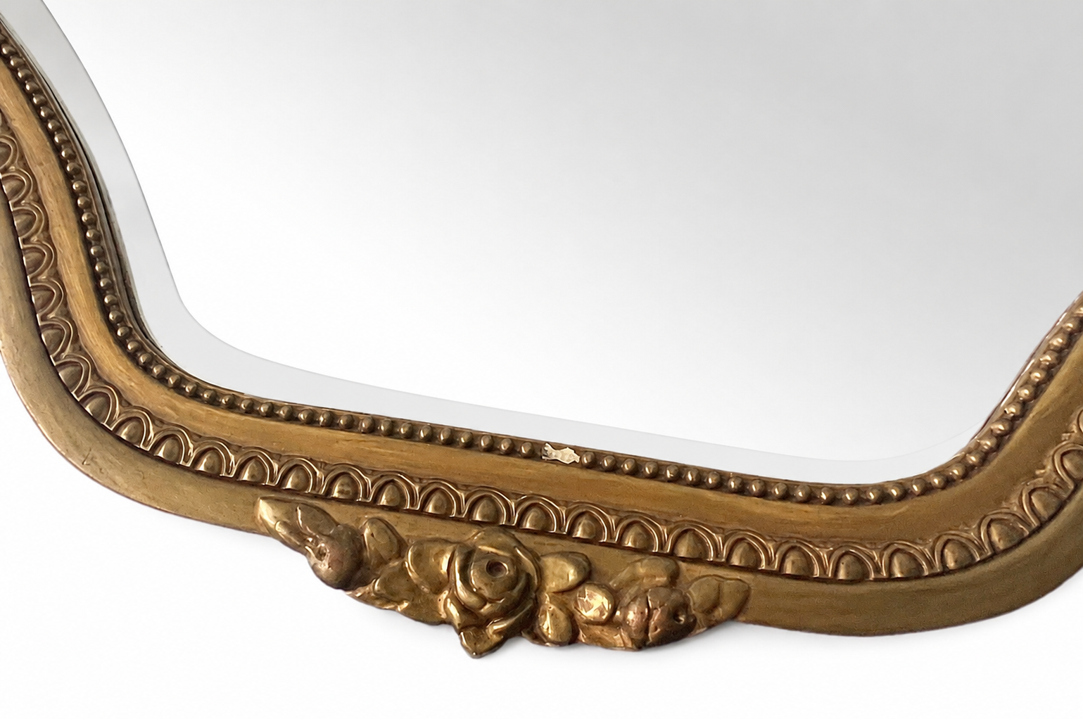 Vintage Louis XVI Style Wall Mirror, Belgian Gilt Wood And Stucco Beveled Mirror