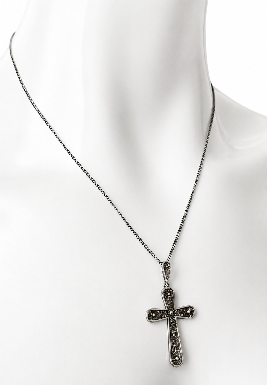 Vintage 835 Silver Filigree Cross Necklace, Floral Openwork Pendant, European Religious Jewellery