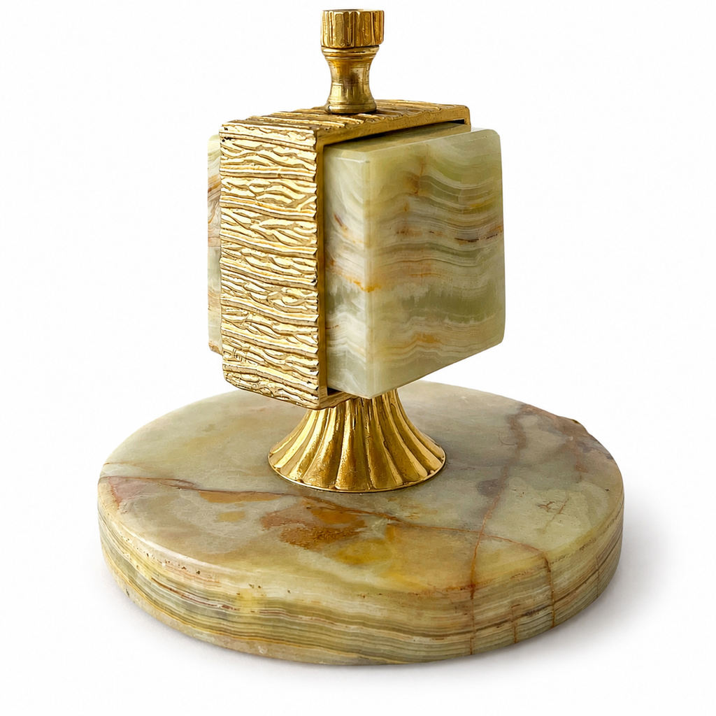 Vintage Brass And Onyx Lamp Base, 1960s–70s Mid Century Modern Table Lamp