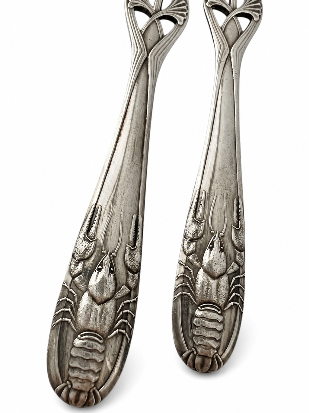 Antique WMF Silver Plated Lobster Picks Pair, Art Nouveau Jugendstil Seafood Forks c1900