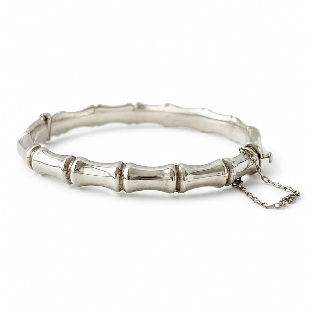 Vintage London Sterling Silver Bamboo Bangle Bracelet