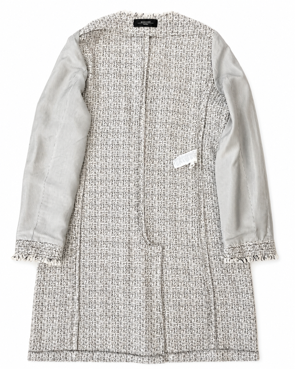 Weekend Max Mara Tweed Coat Jacket, Collarless Frayed Trim, Metallic Cotton Blend