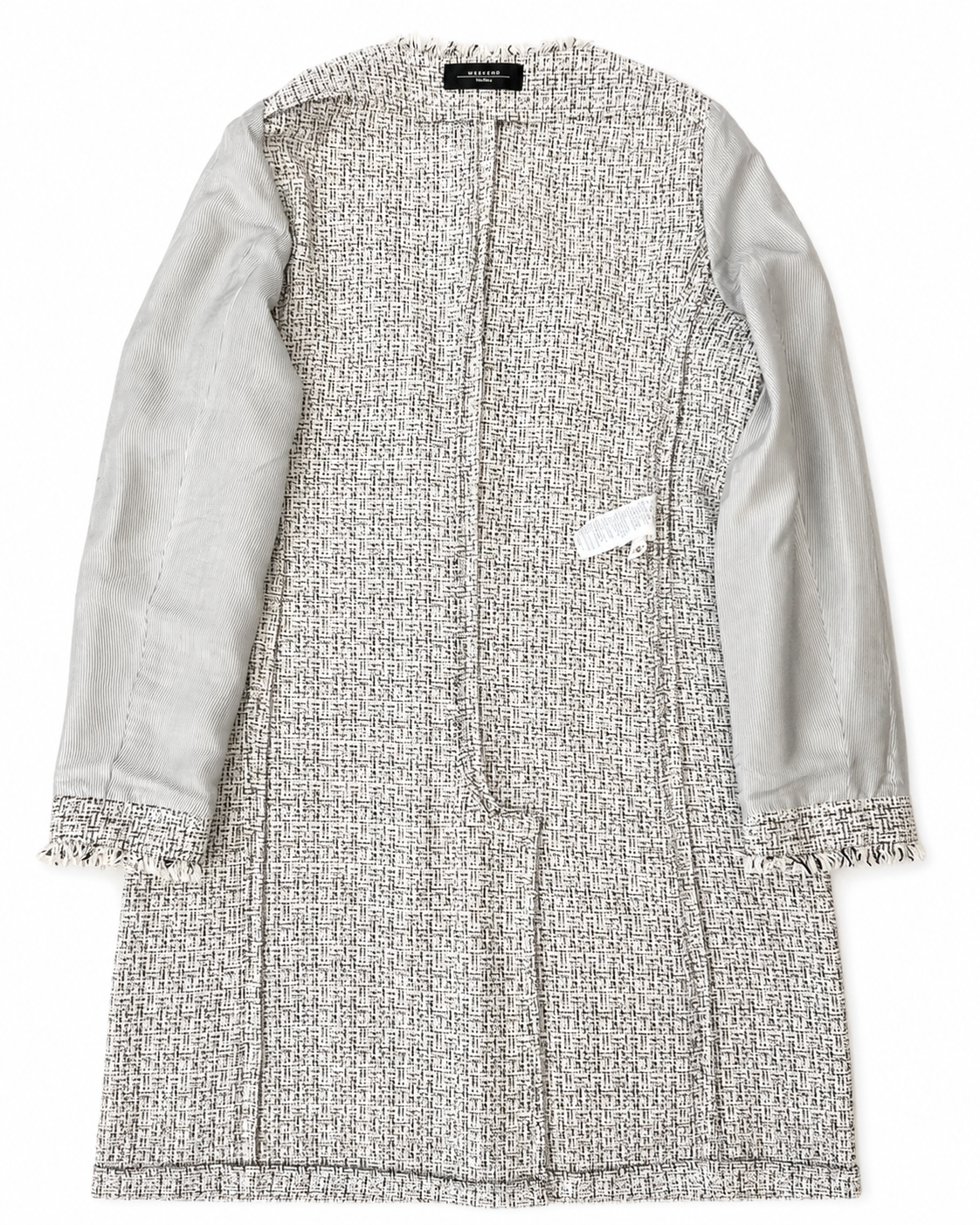 Weekend Max Mara Tweed Coat Jacket, Collarless Frayed Trim, Metallic Cotton Blend