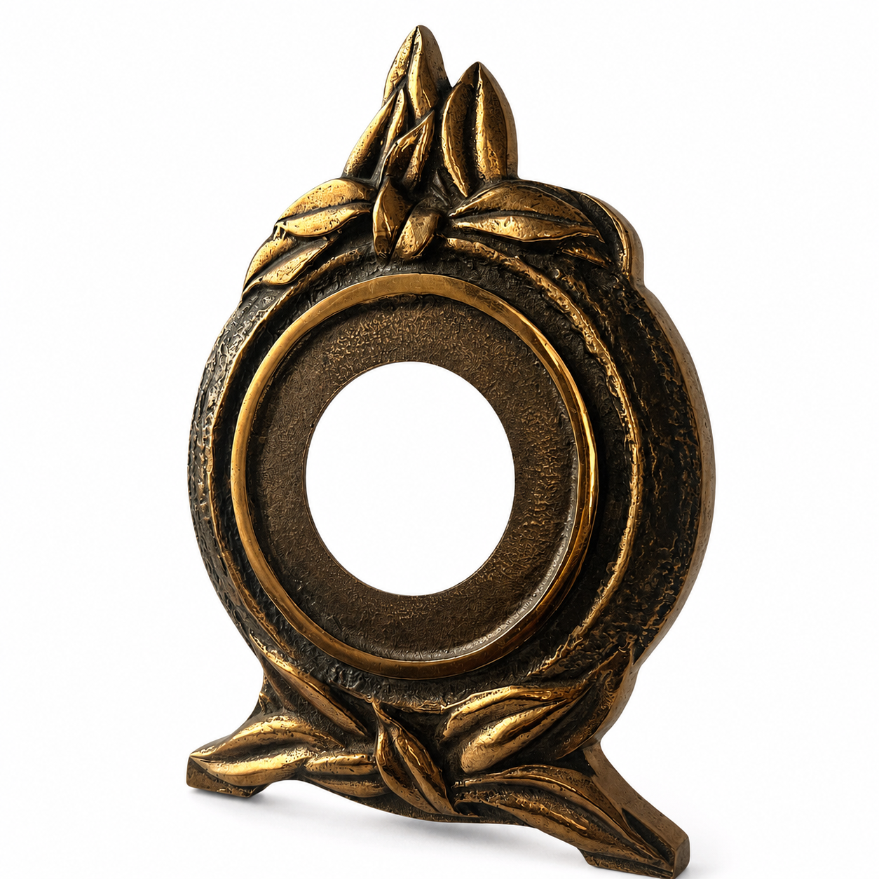 Art Nouveau Bronze Clock Case, Jugendstil Leaf Mantel Sculpture