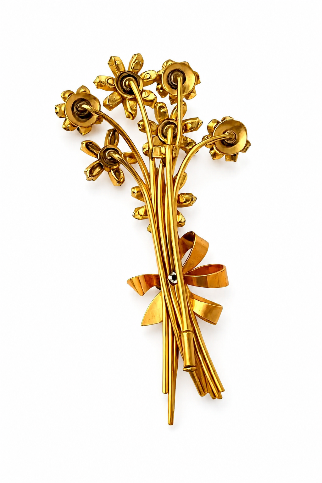 Art Deco Vintage Rhinestone Brooch – Floral Bouquet Pin with Trombone Clasp