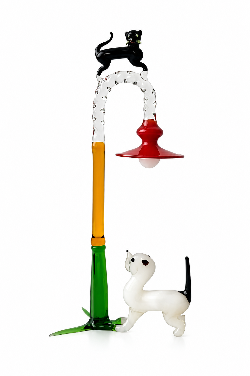 Lauscha Glass Figurine, Early 20th Century Cat Dog Streetlamp German Art Glass