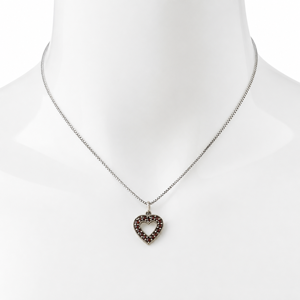 Vintage Bohemian Garnet Heart Pendant Necklace Gilt Silver 925 Chain
