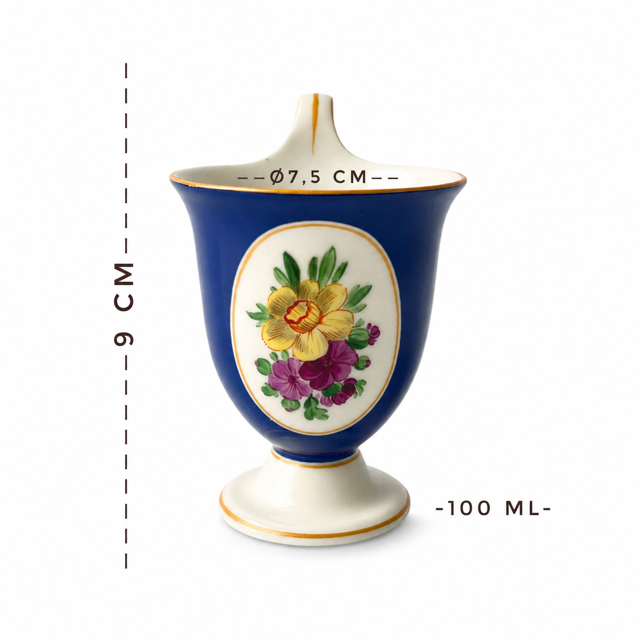 Antique KPM Berlin Cobalt Blue Chocolate Cup, Hand Painted Floral Porcelain, Circa 1890–1910