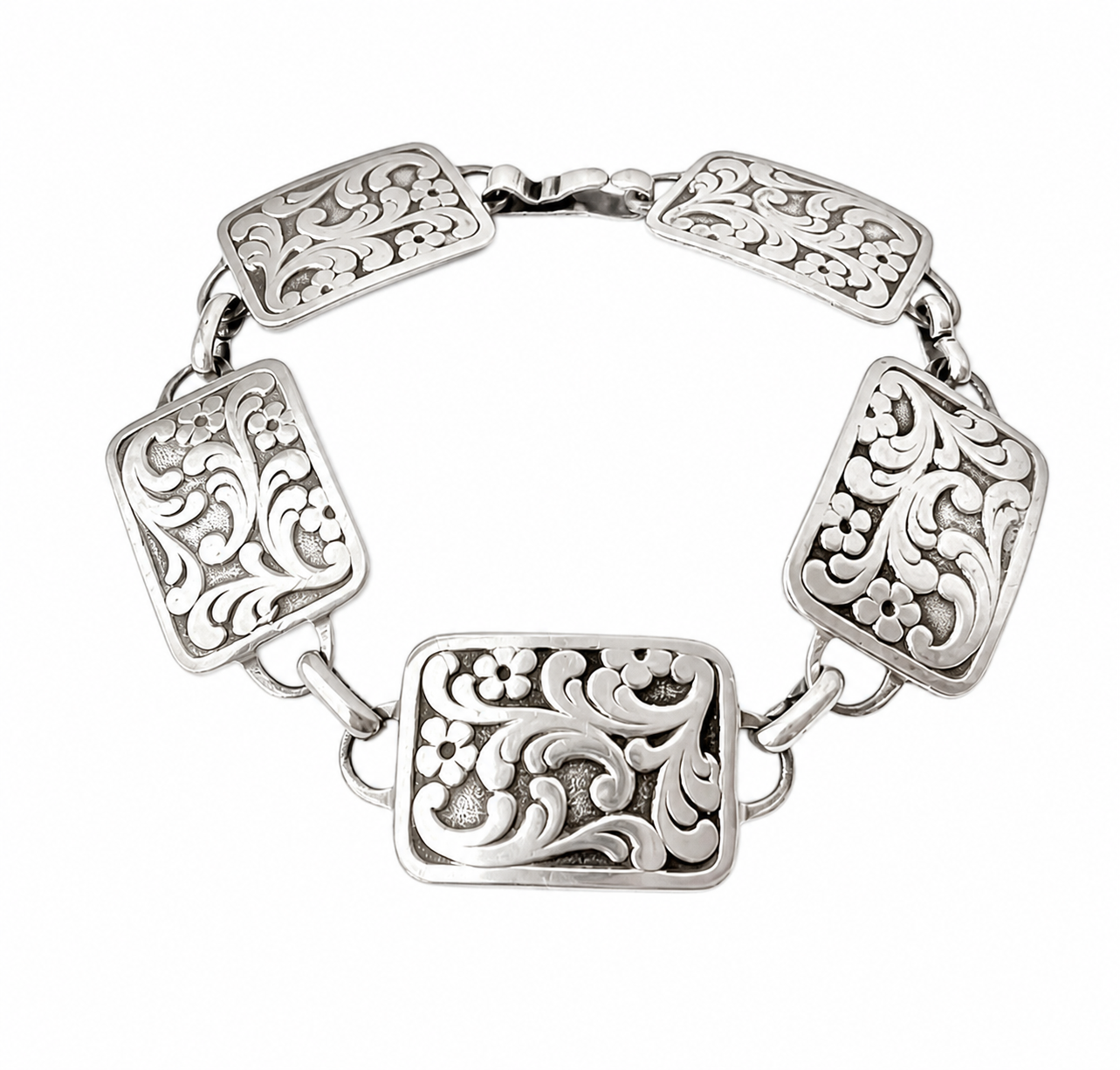 Vintage 835 Silver Floral Panel Bracelet