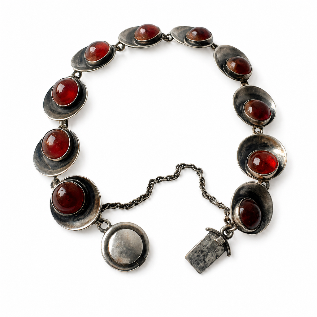 Niels Erik From Sterling Silver Amber Bracelet, Danish Modernist Vintage Jewellery