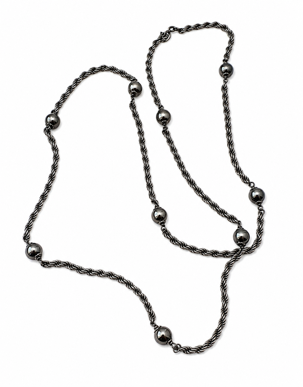 Vintage Silver Beaded Necklace, Twisted Rope Chain, 80cm Long.