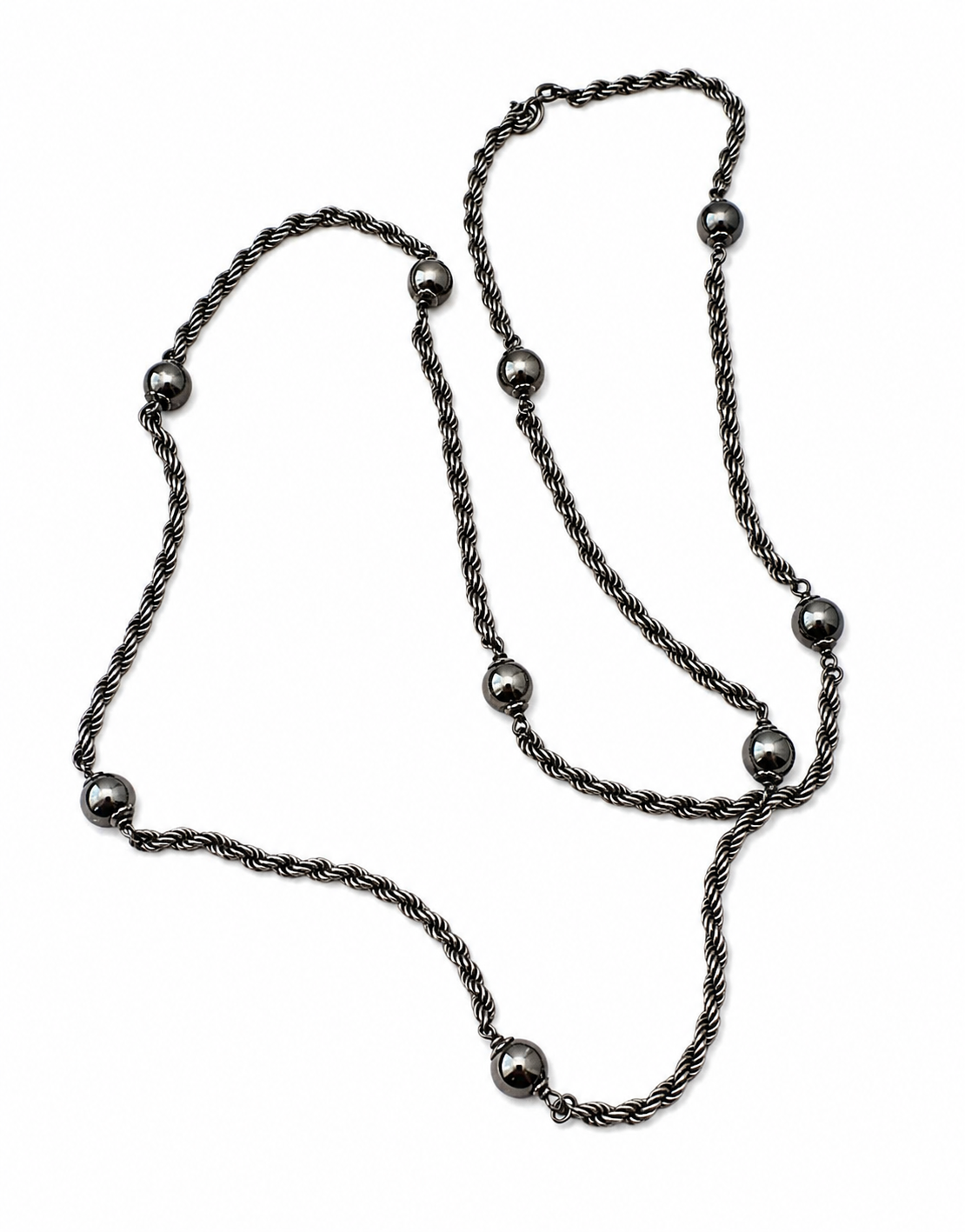 Vintage Silver Beaded Necklace, Twisted Rope Chain, 80cm Long.
