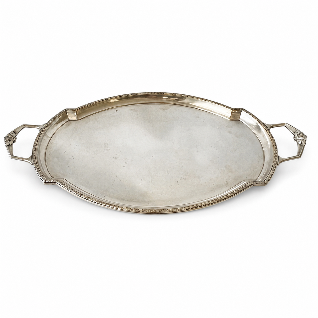 WMF Antique Silverplate Oval Serving Tray, Germany c.1903–1910, Ostrich Mark