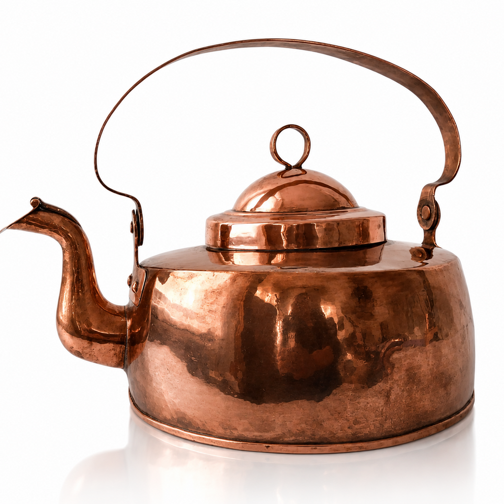 XL Antique Copper Kettle, Hand-Hammered Stove Kettle, Heavy Rustic Copper Tea Pot