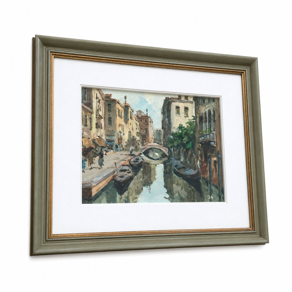Bridda Rio S. Felice Venice Oil On Board Painting, Mid Century Venetian Canal Scene, Framed