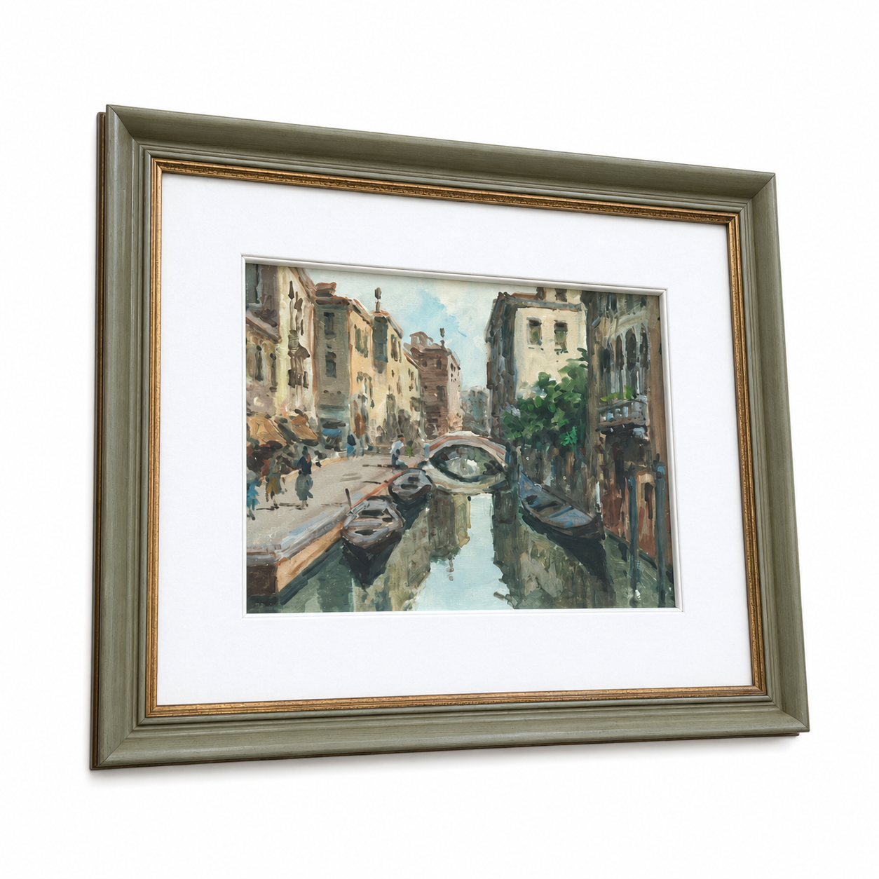 Bridda Rio S. Felice Venice Oil On Board Painting, Mid Century Venetian Canal Scene, Framed