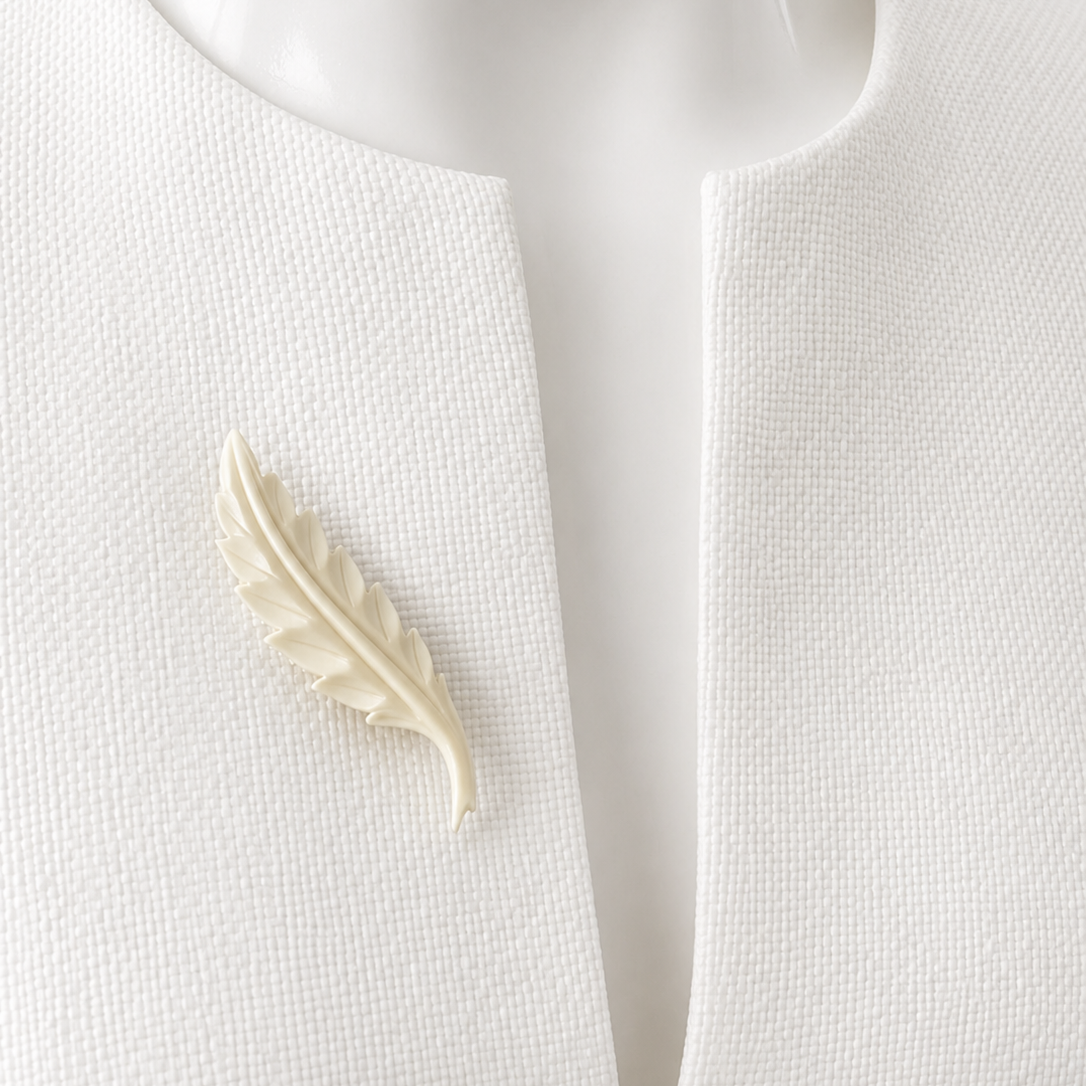 Vintage Carved Bone Leaf Brooch