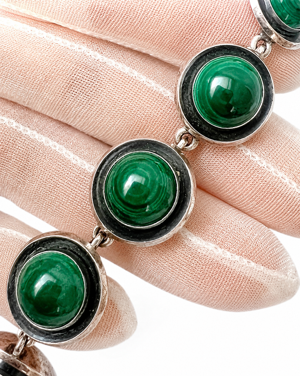Vintage Malachite Bracelet, Sterling Silver, Danish Modernist, Niels Erik From