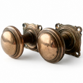 Antique Heavy Cast Brass Door Knobs Pair, Round Handles With Square Backplates