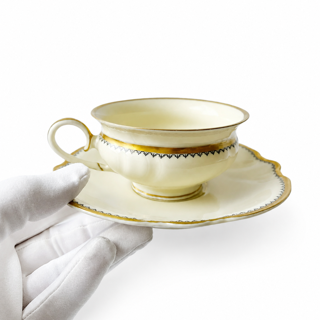 Vintage Rosenthal Viktoria Mocha Cups And Saucers, Set Of 2, Ivory Porcelain, Gold Trim