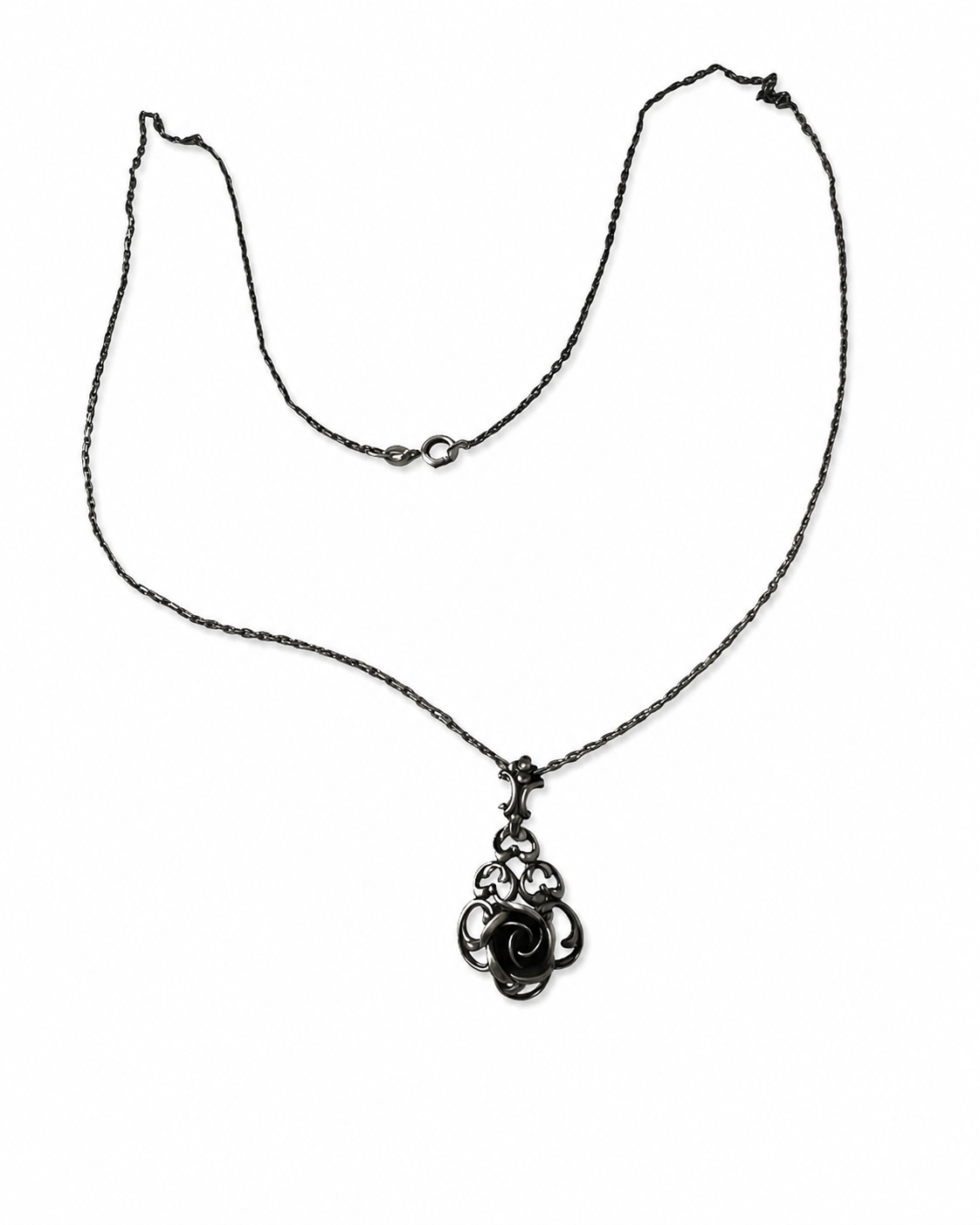 Vintage TEKA Sterling Silver Rose Pendant Necklace, Theodor Klotz German Floral Necklace