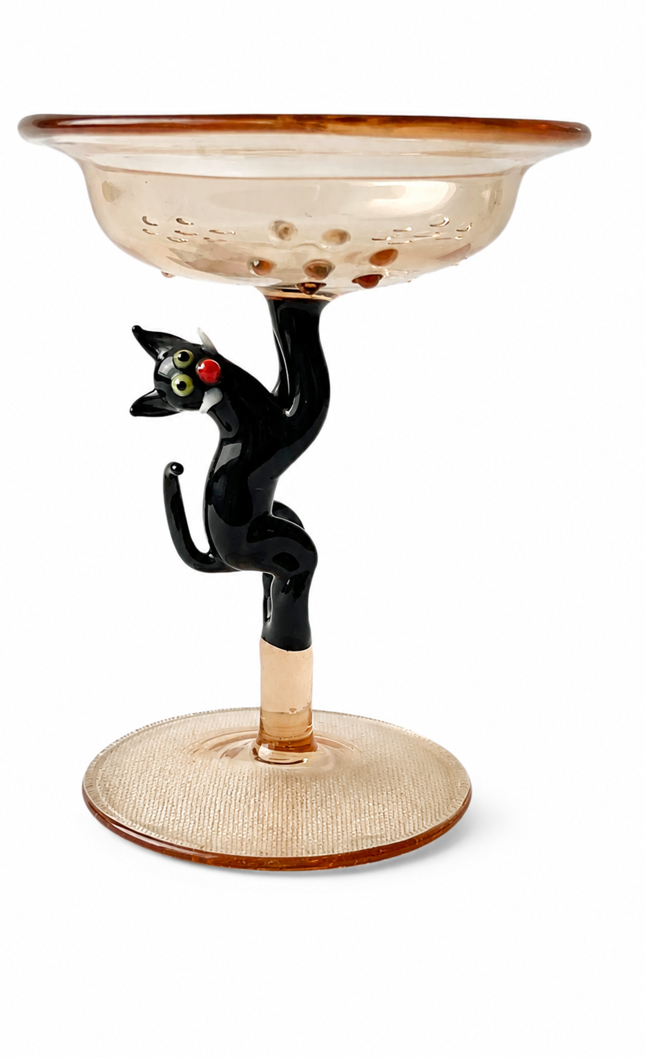 Lauscha Glass Goblet, Early 20th Century Cat Stem German Art Glass Chalice
