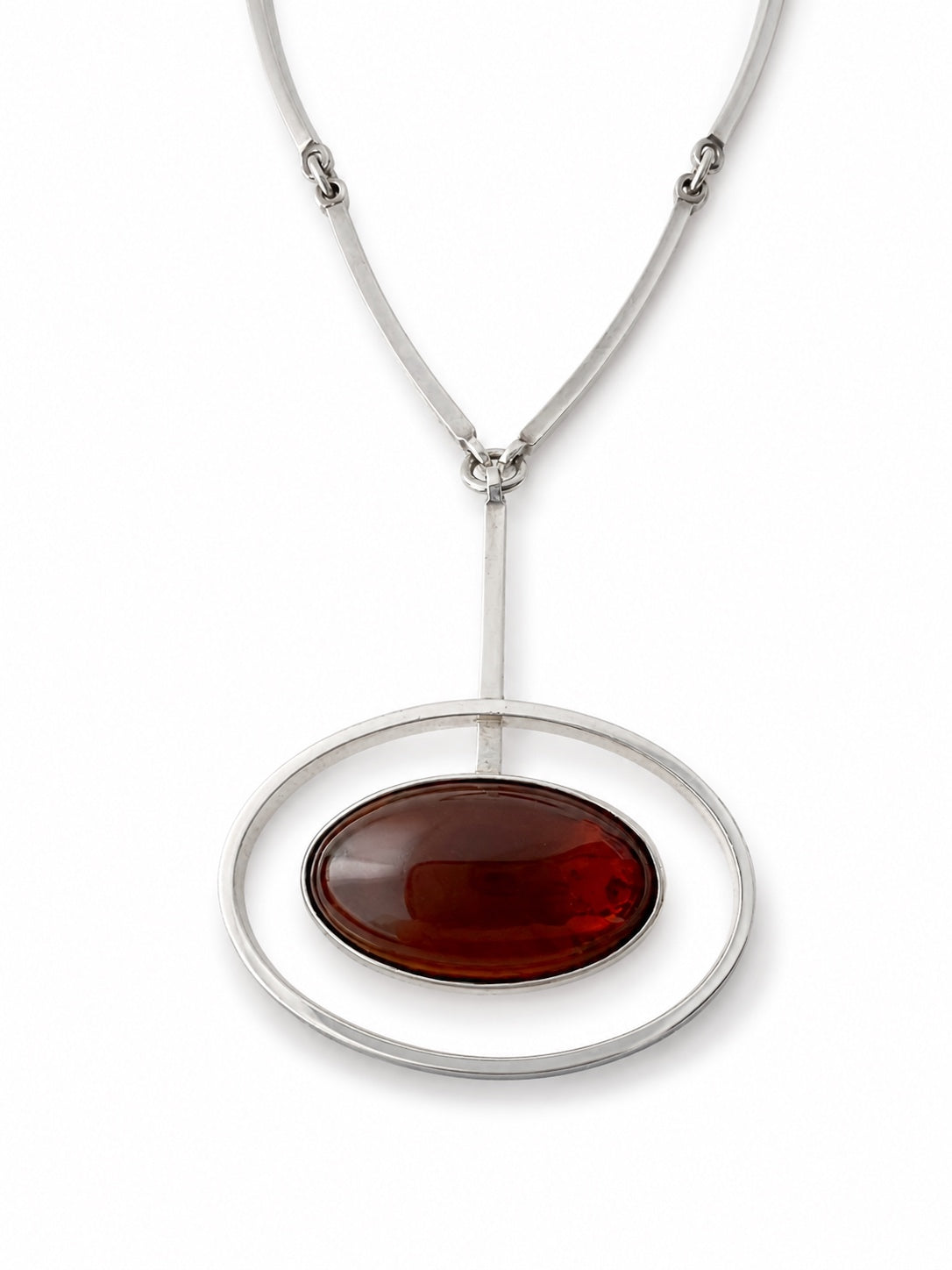 Niels Erik From Denmark Sterling Silver Amber Modernist Scndinavian Pendant Necklace