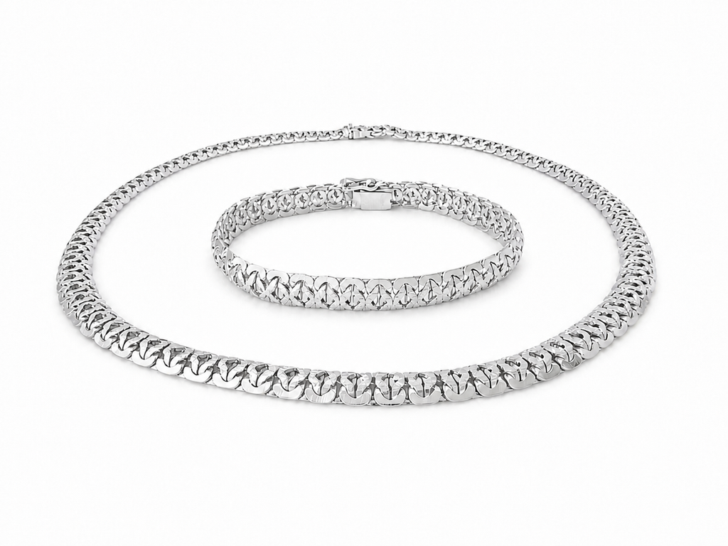 Vintage Silver Rhodium Plated  Set of Necklace and Bracelet.