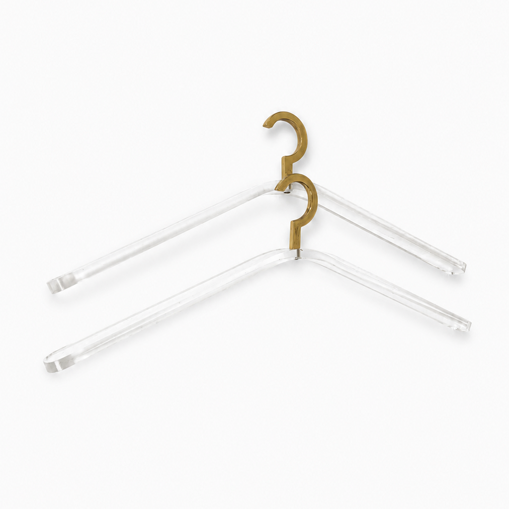 Vintage 1970s–1980s Clear Acrylic Clothes Hangers With Brass Hooks