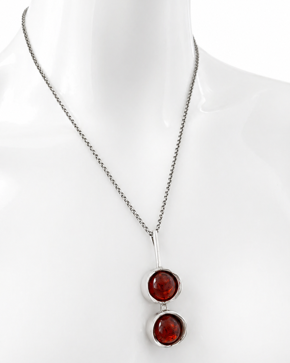 Vintage Baltic Amber Pendant Necklace, Sterling Silver, Danish Modernist, Niels Erik From