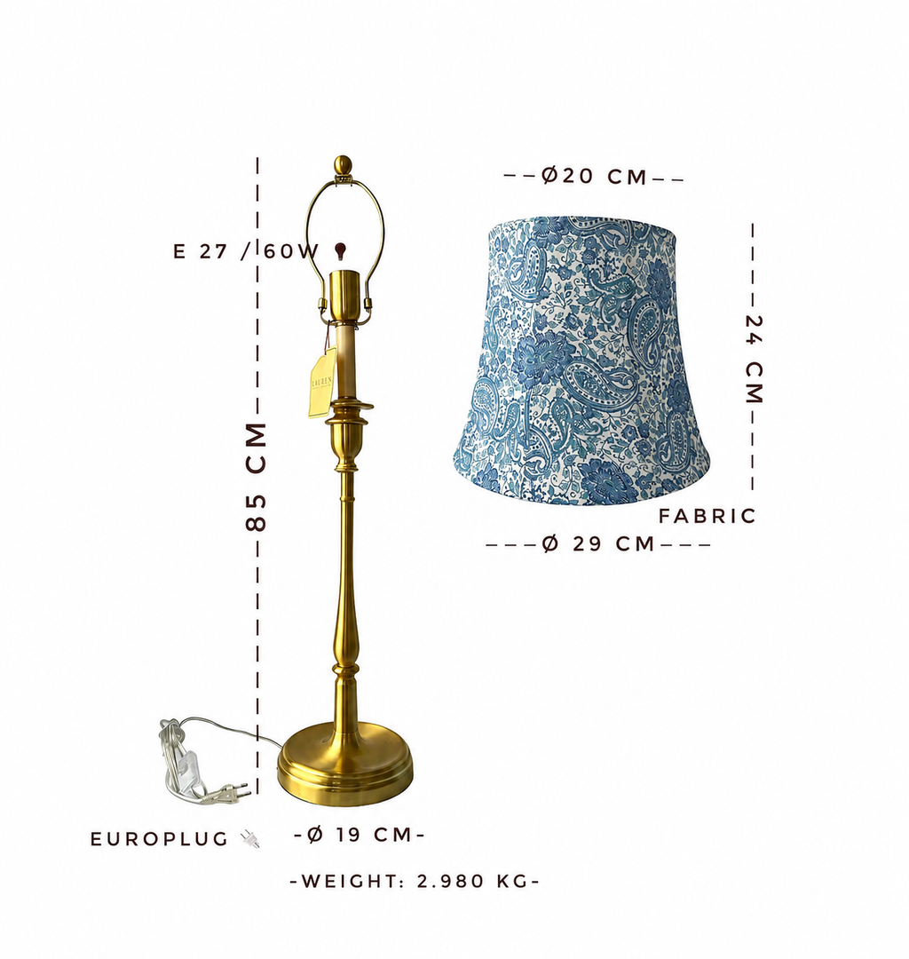 Pair Lauren Ralph Lauren Brass Table Lamps With Blue Paisley Fabric Shades