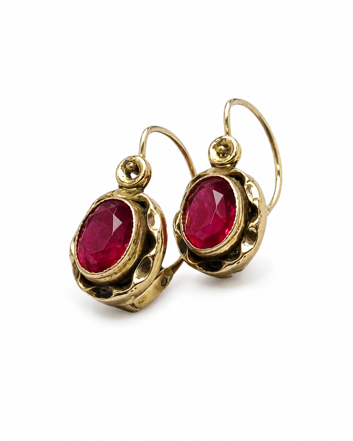 Antique Argent Doré Gilt Silver Pink Glass Drop Earrings AD Marked