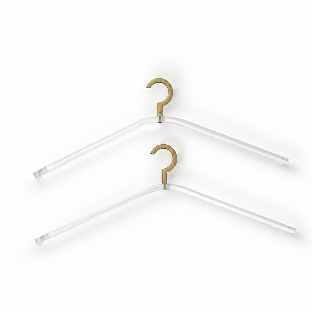 Vintage 1970s–1980s Clear Acrylic Clothes Hangers With Brass Hooks