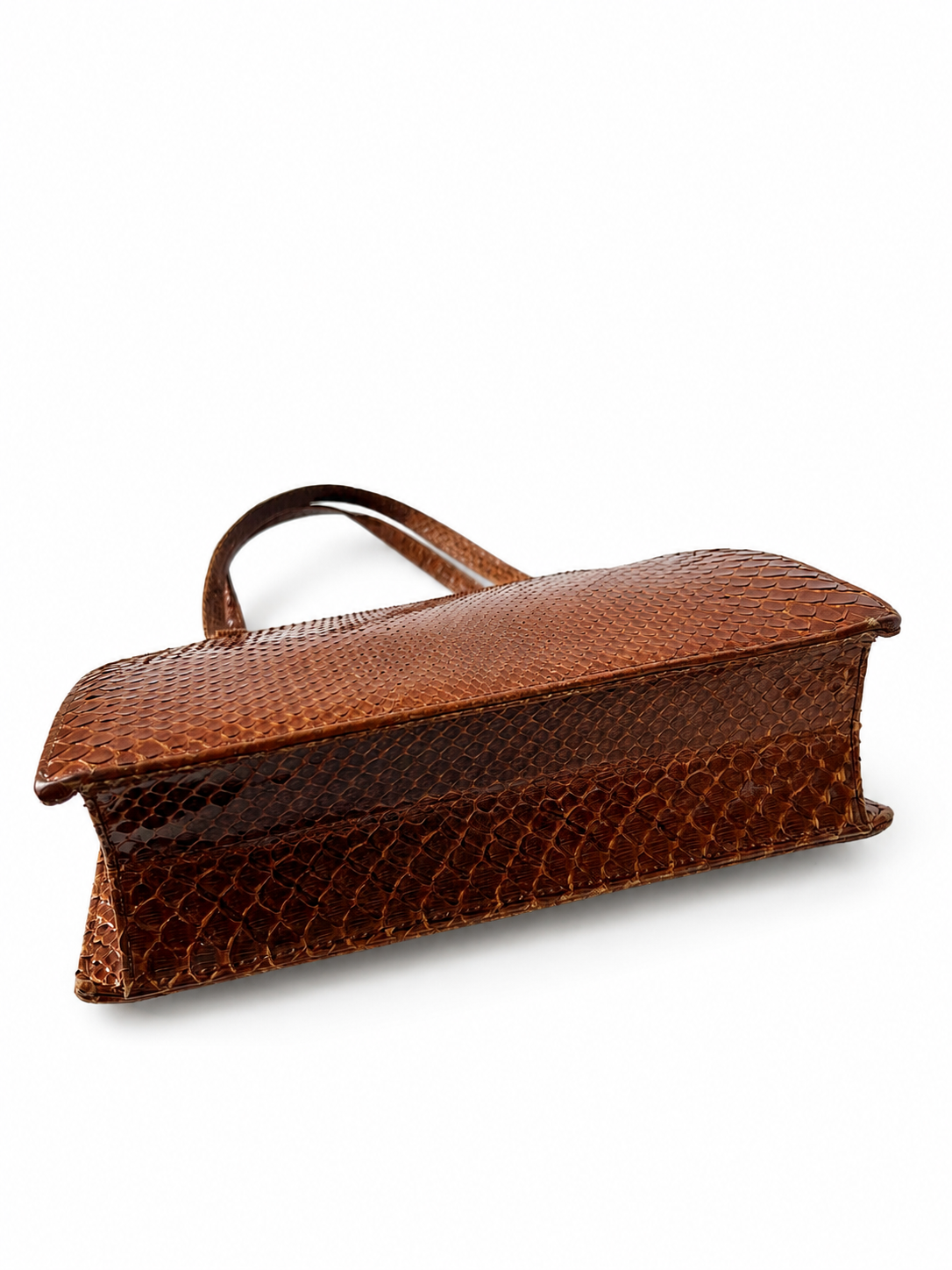 Vintage Brown Reptile Textured Leather Handbag With Brass Clasp And Leather Lining