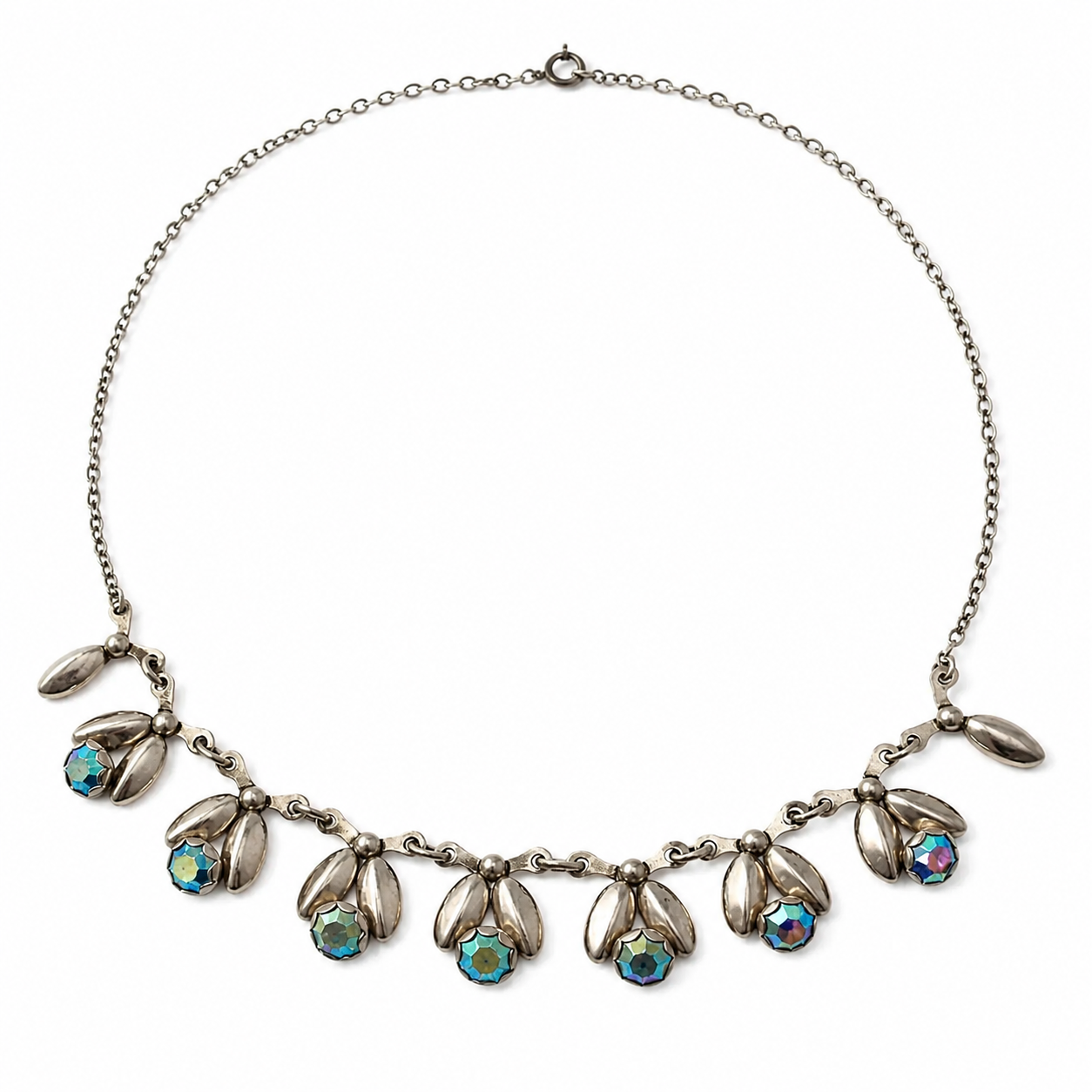 Vintage Hermann Siersbøl Sterling Silver Choker Necklace with Floral Leaf Design