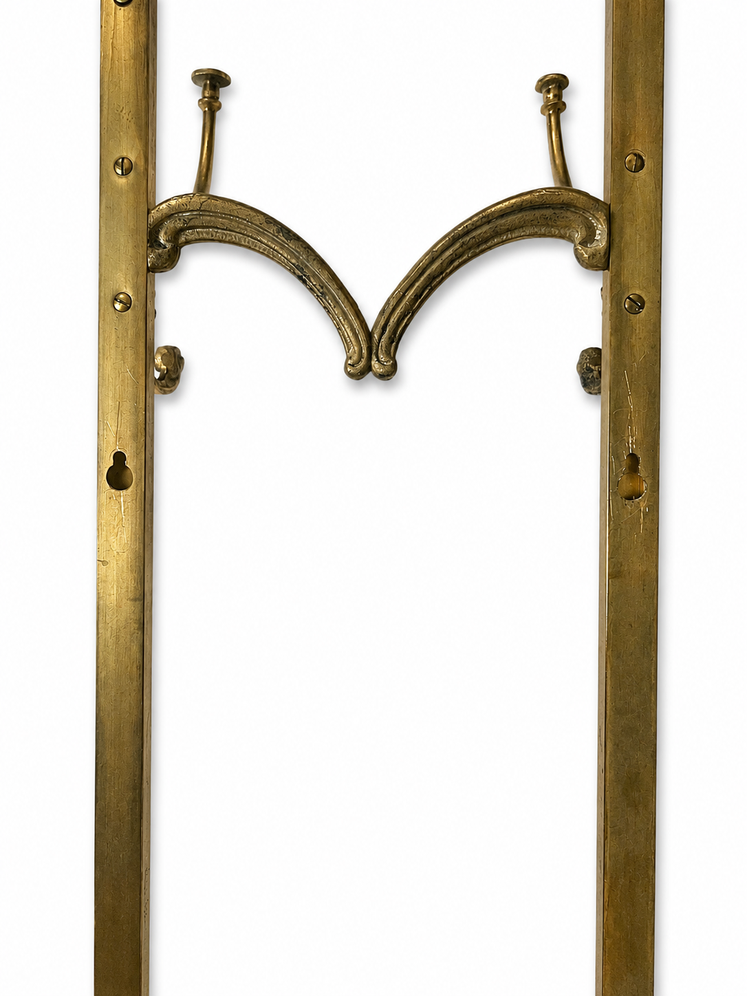 Vintage Italian Brass Coat Rack, Mid Century Wall Hooks, Six Hook Hallway Rack