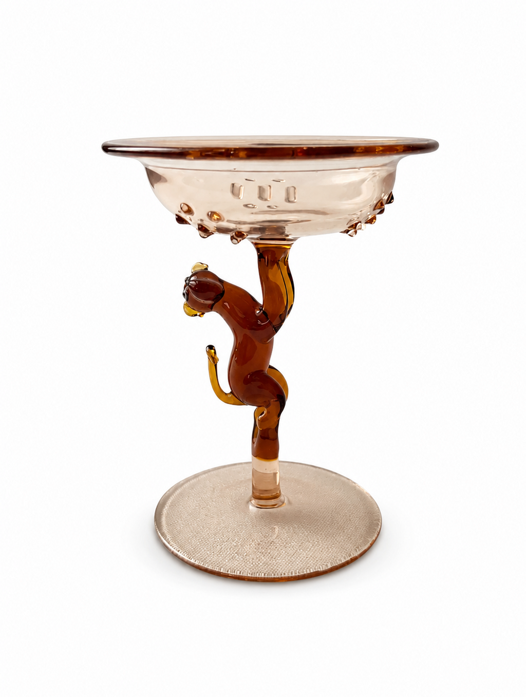 Lauscha Glass Goblet, Early 20th Century Monkey Stem German Art Glass Chalice