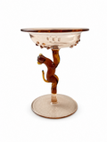 Lauscha Glass Goblet, Early 20th Century Monkey Stem German Art Glass Chalice