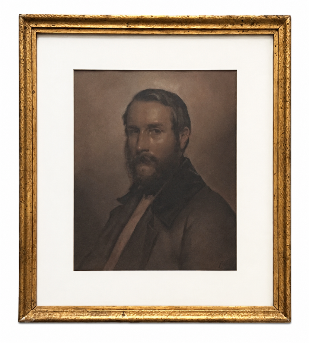 Antique German Pastel Portrait of a Gentleman, Mid 19th Century Framed Biedermeier Male Portrait