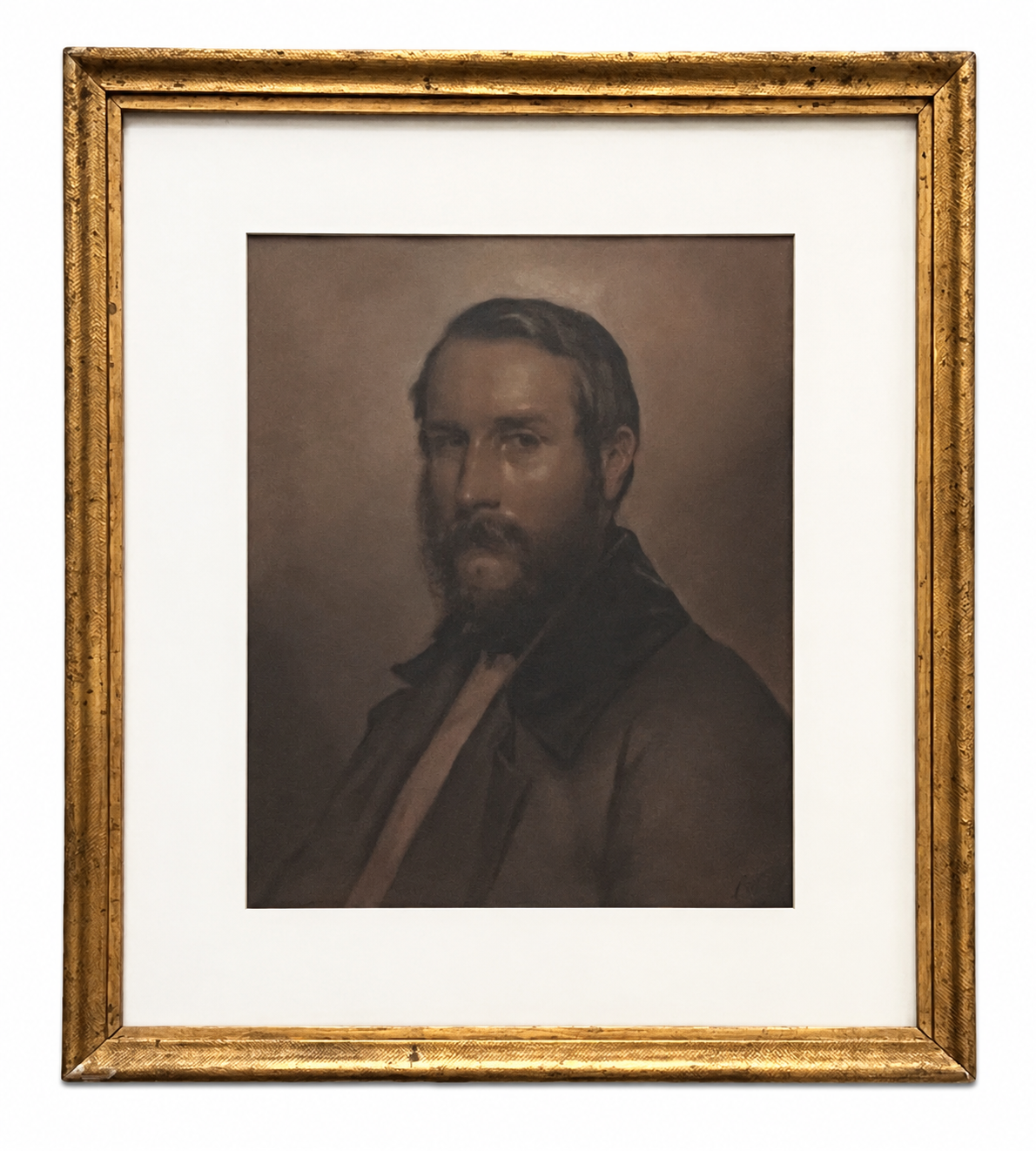 Antique German Pastel Portrait of a Gentleman, Mid 19th Century Framed Biedermeier Male Portrait