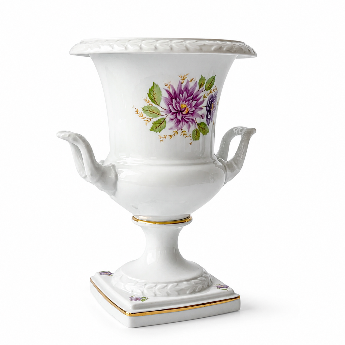 Vintage AK Kaiser Porcelain Urn Vase, Biedermeier Floral Pedestal Vase, German 1970s