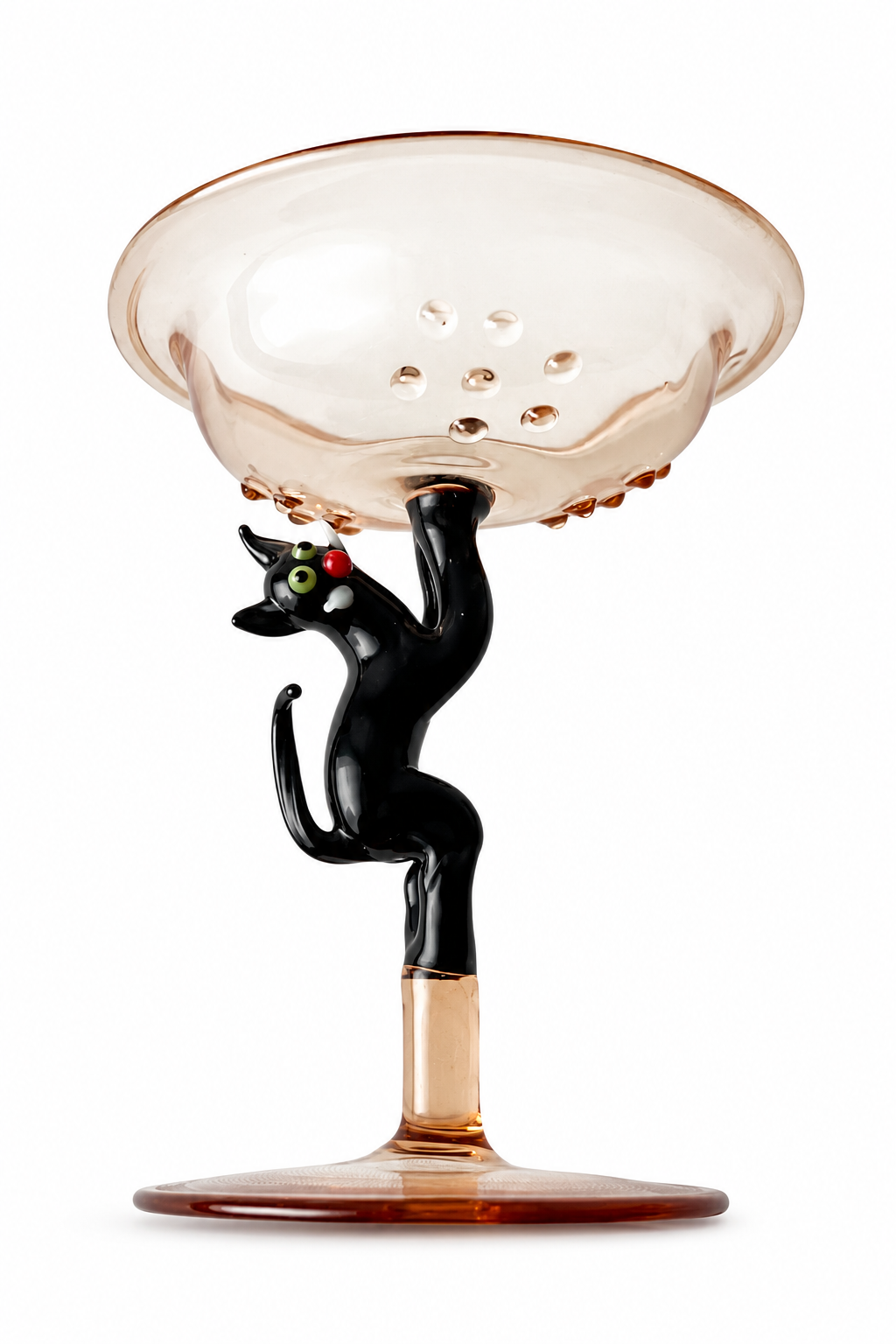 Lauscha Glass Goblet, Early 20th Century Cat Stem German Art Glass Chalice