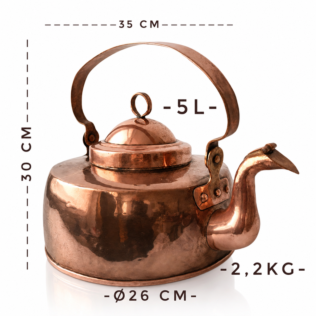 XL Antique Copper Kettle, Hand-Hammered Stove Kettle, Heavy Rustic Copper Tea Pot
