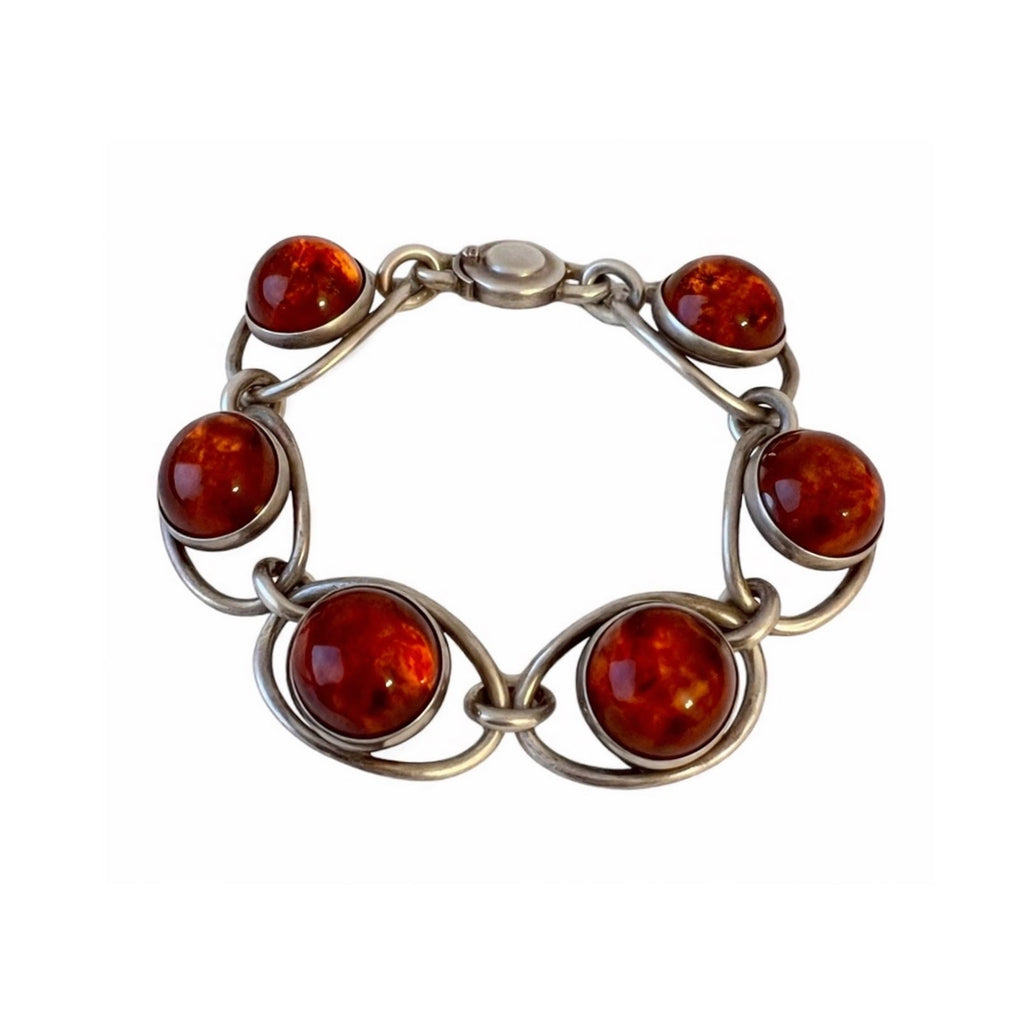 Vintage Baltic Amber Bracelet, Sterling Silver, Danish Modernist, Niels Erik From