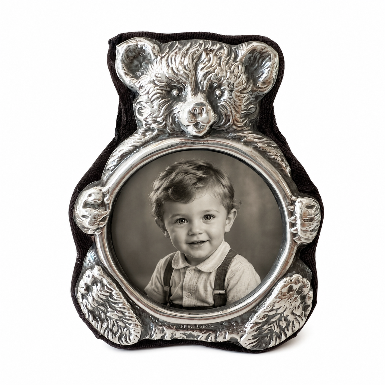 Keyford Frames Sterling Silver Teddy Bear Photo Frame, London 1990