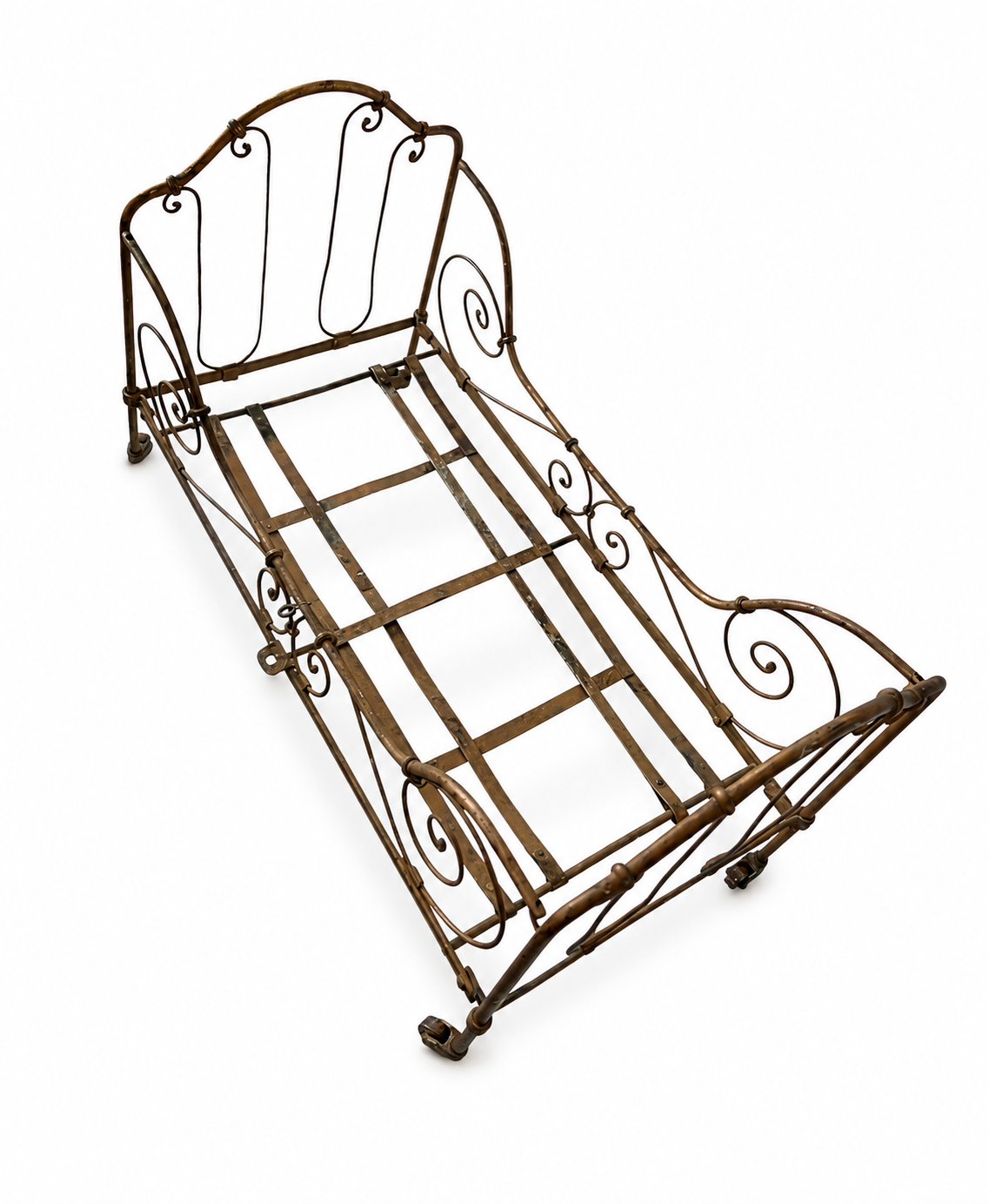 Antique Metal Doll Bed on Castors, 60 cm, Disassemblable