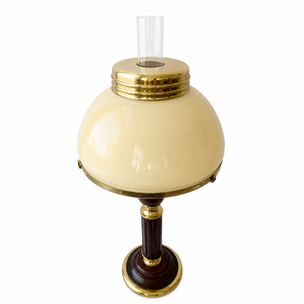 Vintage Kosmos Brenner Brass & Wood Table Lamp - German Oil-Style Desk Lamp