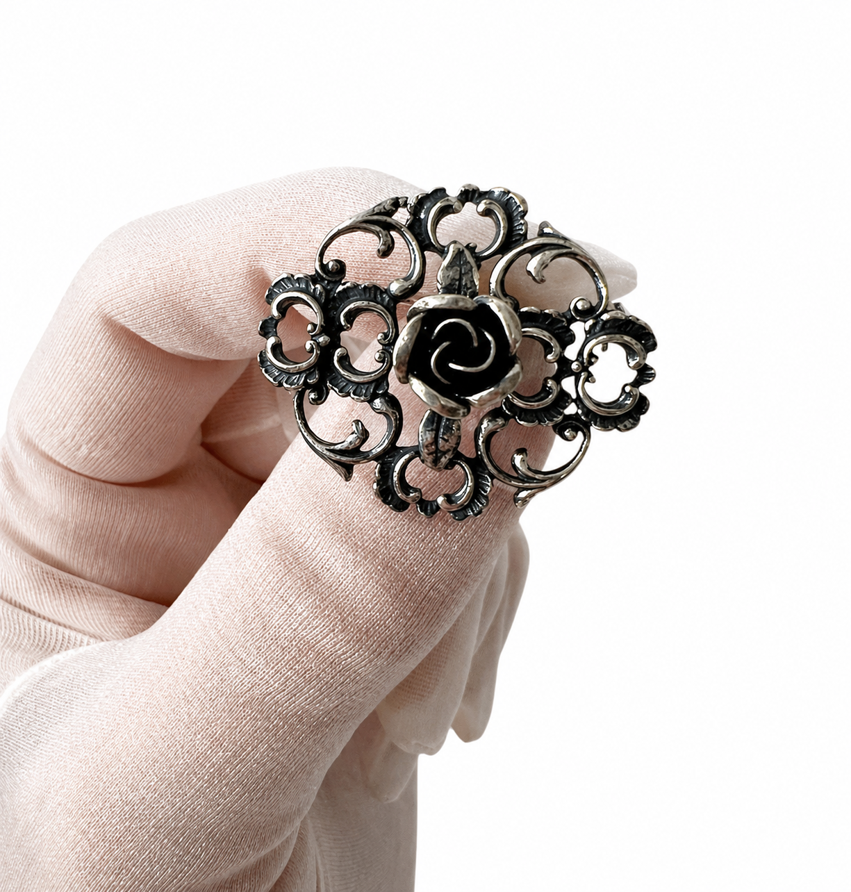 Vintage TEKA Sterling Silver Rose Brooch, 1950s Theodor Klotz 925 German Floral Pin