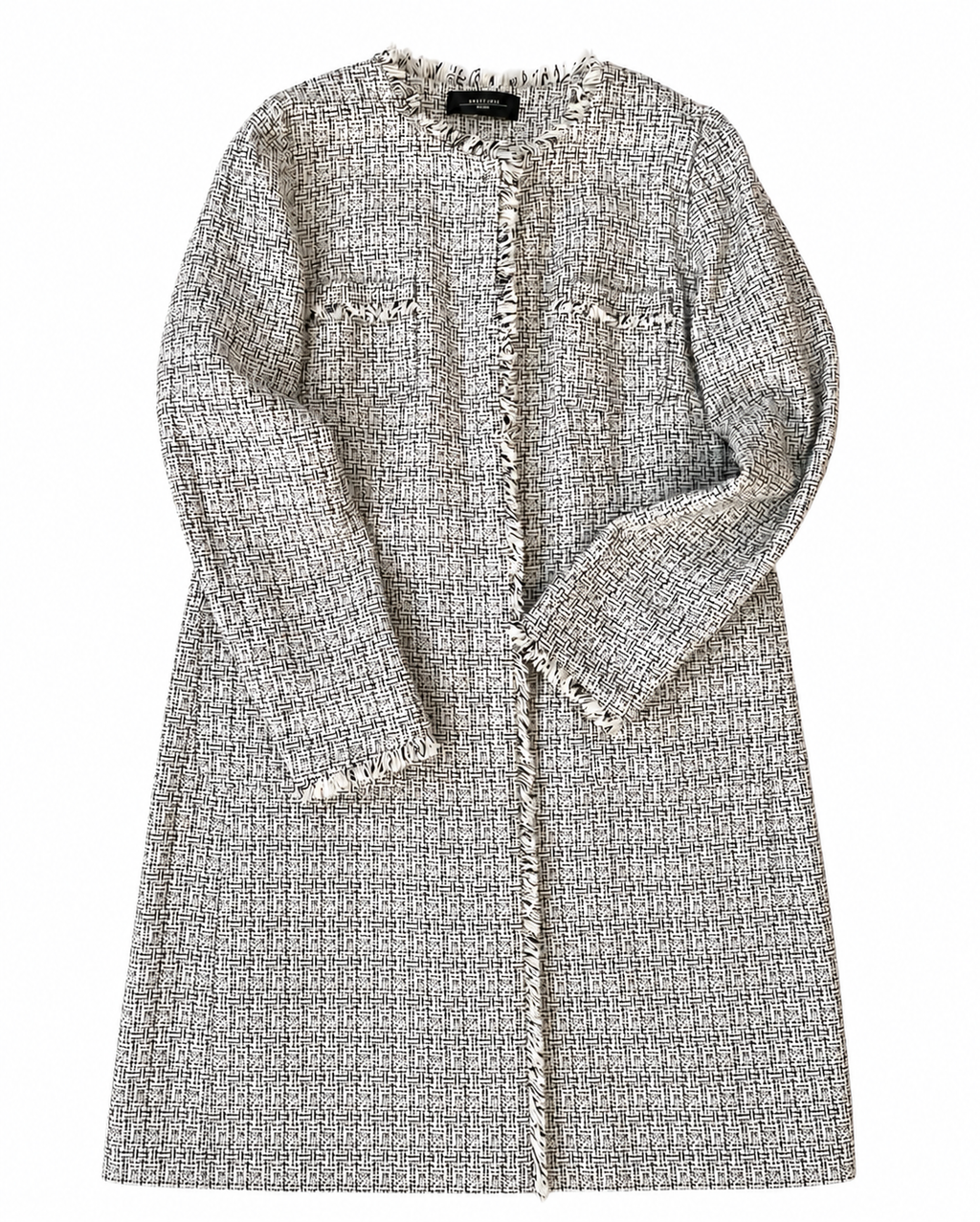 Weekend Max Mara Tweed Coat Jacket, Collarless Frayed Trim, Metallic Cotton Blend