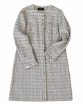 Weekend Max Mara Tweed Coat Jacket, Collarless Frayed Trim, Metallic Cotton Blend
